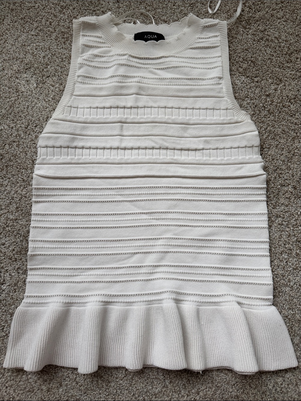 Aqua White Textured Knit Peplum Tank